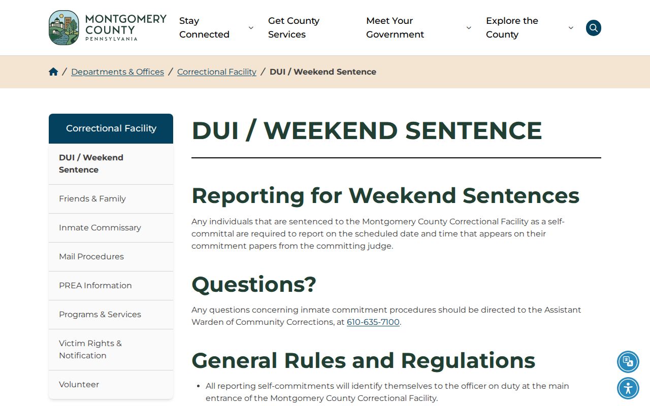 Montgomery County 24-hour release research on MCCF weekend sentences