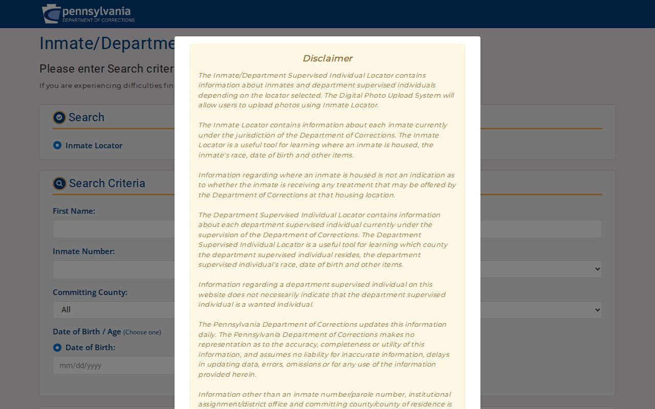PADOC locator for Montgomery County state prison release and supervision records
