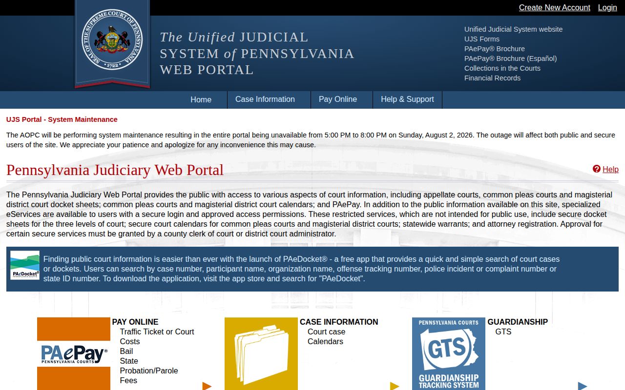 Montgomery County release record search in the Pennsylvania UJS Portal