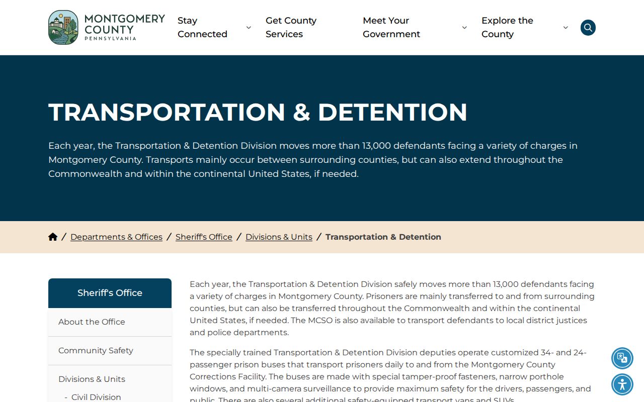 Montgomery County Correctional Facility release and courthouse transportation information