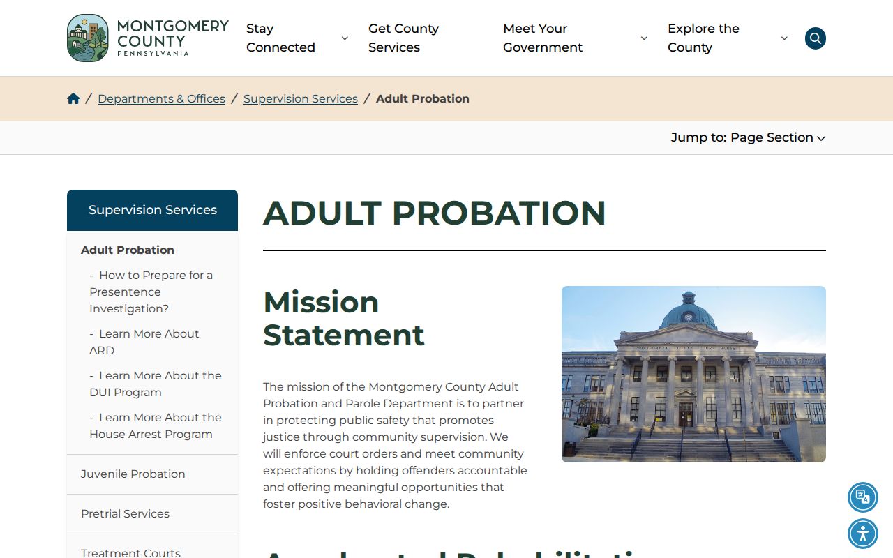 Montgomery County post-release supervision Adult Probation office page